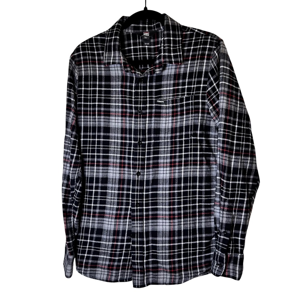 Vision Street Wear Plaid Flannel Shirt Black Gray Red Skater Y2K Mens Small